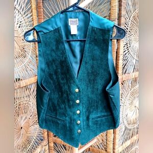 Vintage International Leather Teal Vest with Gold Buttons_Medium